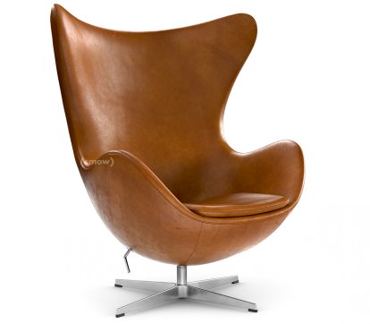 Fauteuil Egg (Oeuf), Cuir Grace, Walnut, Aluminium satiné et poli, Sans repose-pied