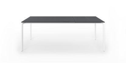 Table extensible Maki, L 139-214 x L 90 cm, Fenix gris London avec bord noir, Aluminium laqué blanc