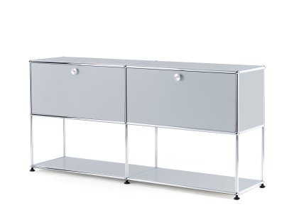 Meuble mixte sideboard L USM Haller avec deux portes abattantes et partie inférieure ouverte, Argent mat USM
