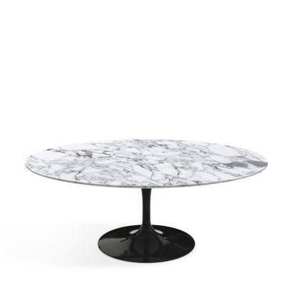 Table basse ovale Saarinen, Noir, Marbre Arabescato (blanc avec tons gris)