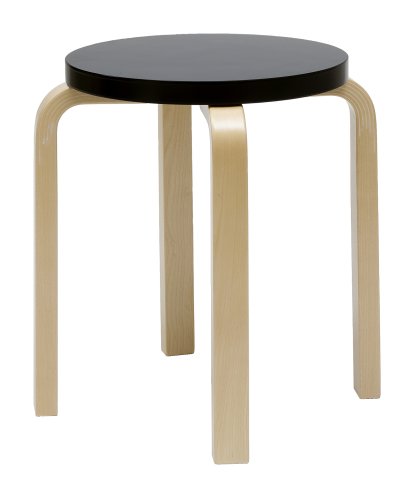 Tabouret E60, Assise laquée noir, pieds bouleau laqué nature