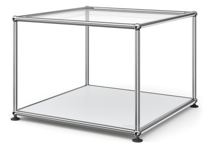 Table d'appoint 50 USM Haller, Panneau supérieur en verre, panneau inférieur en métal, Argent mat USM
