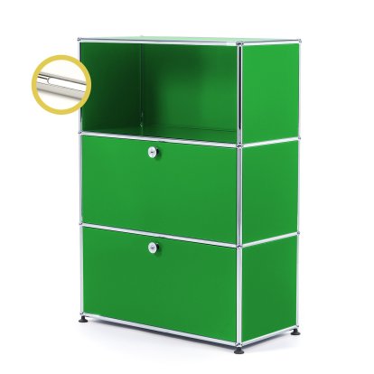 USM Haller E Highboard M avec 2 portes battantes et éclairage du compartiment, Vert USM, Blanche froide