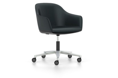 Softshell Chair avec piètement à 5 branches, Aluminium poli, Cuir (Standard), Nero, Durs pour tapis