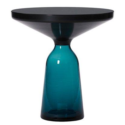 Table d'appoint Bell, Acier bruni noir, laqué clair, Bleu Montana
