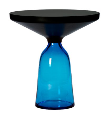 Bell Side Table, Acier bruni noir, laqué clair, Bleu saphir