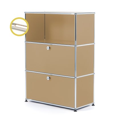 USM Haller E Highboard M avec 2 portes battantes et éclairage du compartiment, Beige USM, Blanche chaude