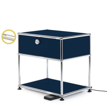 Table de chevet USM Haller E avec variateur de lumière, Bleu acier RAL 5011