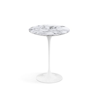 Table d'appoint ronde Saarinen, 41 cm, Blanc, Marbre Arabescato (blanc avec tons gris)