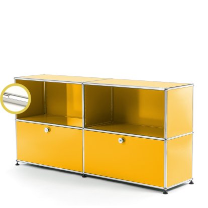 USM Haller E Sideboard L avec éclairage des compartiments, Jaune or RAL 1004, Blanche froide