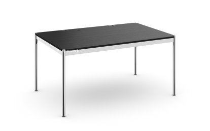 Table USM Haller Plus, 150 x 100 cm, 06-Plaqué chêne laqué noir, Plateau coulissant à gauche