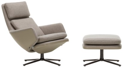 Fauteuil Grand Relax, Avec repose-pieds, Tissu Cosy, fossil / Cuir Forte, sand, Noir basic, 46,5 cm