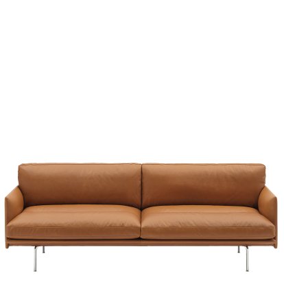 Canapé Outline Soft, 3 places, Cuir raffiné - cognac, Aluminium, poli