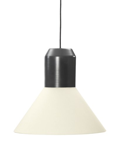lampe suspendue Bell Light, Métal laqué gris, Étoffe blanche, H 22 x ø 45 cm