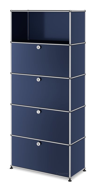 Étagère à dossiers USM Haller M, personnalisable, Bleu acier RAL 5011, Avec  porte abattante, Avec  porte abattante, Avec  porte abattante, Avec  porte abattante