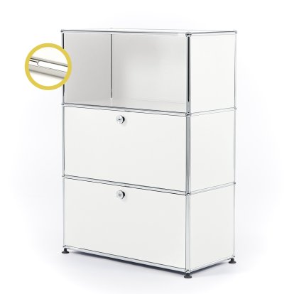USM Haller E Highboard M avec 2 portes battantes et éclairage du compartiment, Blanc pur RAL 9010, Blanche froide
