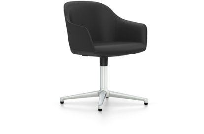 Softshell Chair avec piètement à 4 branches, Aluminium poli, Plano, Gris foncé, Patins en feutre pour sols durs