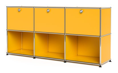 Meuble mixte Sideboard 50 USM Haller, personnalisable, Jaune or RAL 1004, Avec 3 portes abattantes, Ouvert
