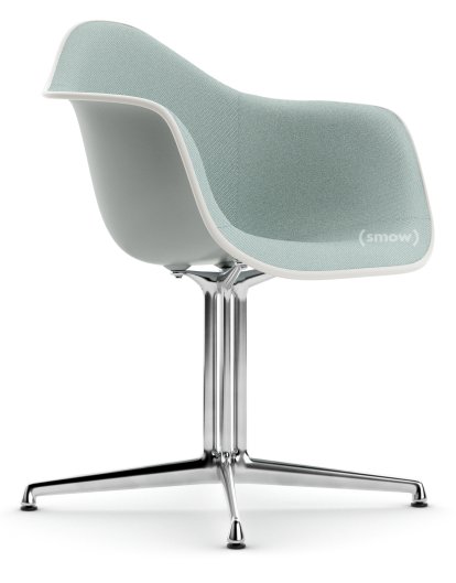 Eames Plastic Armchair RE DAL, Gris clair, Rembourrage intégral, Bleu glacier / ivoire, Aluminium poli, Nouvelle hauteur d'assise (43,0 cm)