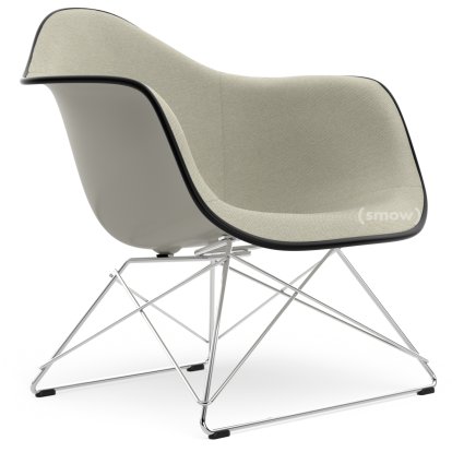 Eames Plastic Armchair RE LAR, Coque de l'assise galet, Rembourrage intégral gris chaud / ivoire, Piètement chromé