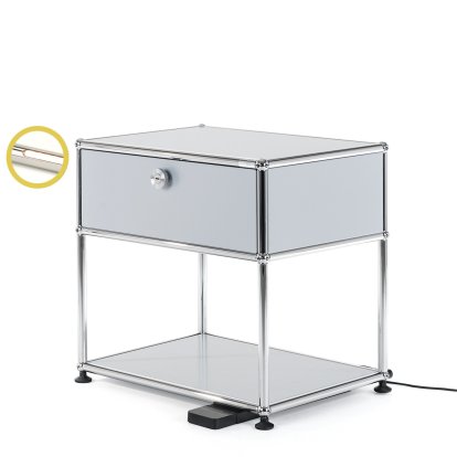 Table de chevet USM Haller E avec variateur de lumière, Argent mat USM
