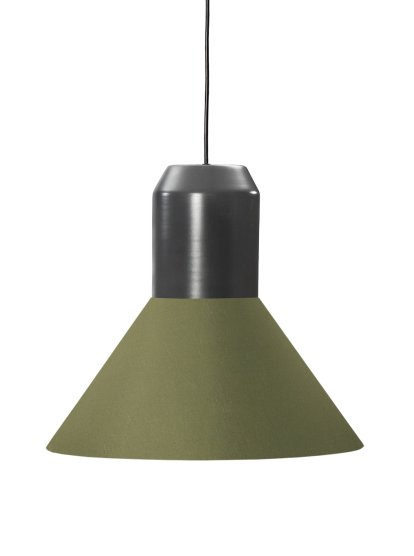 lampe suspendue Bell Light, Métal laqué gris, Étoffe verte, H 22 x ø 45 cm