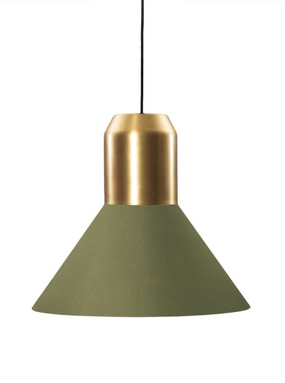 lampe suspendue Bell Light, Laiton, Étoffe verte, H 22 x ø 45 cm