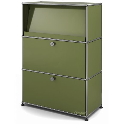 Meuble haut Highboard M USM Haller avec présentoir incliné, Vert olive RAL 6003