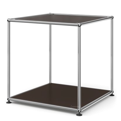 Table d'appoint USM Haller 50 haute, Panneau supérieur en verre laqué, panneau inférieur en métal, Marron USM