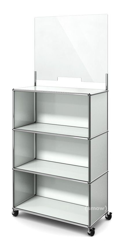Comptoir USM Haller M avec écran de sécurité, Gris clair RAL 7035, Avec roulettes