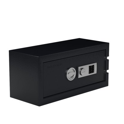Coffre-fort Balzsafe CONNECT pour étagères USM Haller, 75 cm x 35 cm x 35 cm, Noir graphite RAL 9011, Serrure électronique à combinaison avec clé de réinitialisation