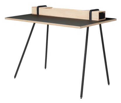 Secrétaire Kurt, Linoleum noir, Frêne non traité