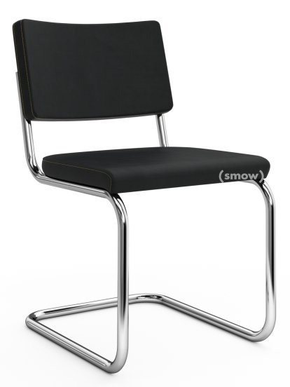 Chaise cantilever S 32 PV Pure Materials, Cuir Nubuk noir, Chromé, Sans patins