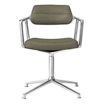 Chaise pivotante Swivel 453, Poli, Piètement fixe, Cuir vert bosco
