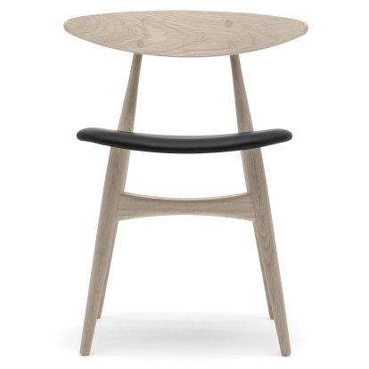 Chaise CH33P, Chêne laqué blanc, Cuir noir