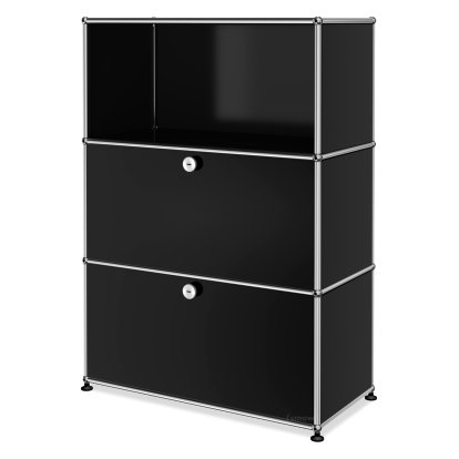 Meuble haut Highboard M USM Haller, personnalisable, Noir graphite RAL 9011, Ouvert, Avec  porte abattante, Avec  porte abattante