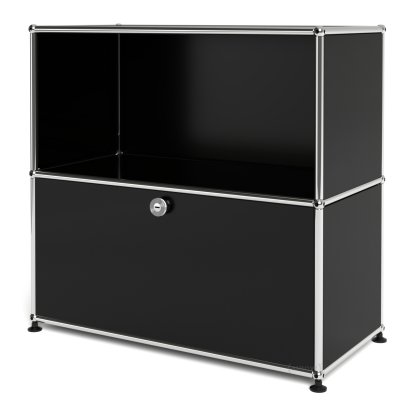 Meuble mixte Sideboard M USM Haller, personnalisable, Noir graphite RAL 9011, Ouvert, Avec  porte abattante
