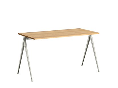 Table Pyramid 01, L 140 x l 65 x H 74 cm, Chêne laqué, Acier thermolaqué beige