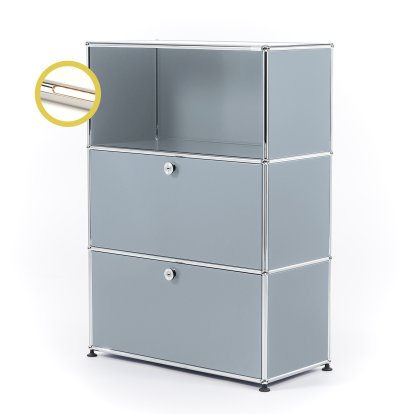 USM Haller E Highboard M avec 2 portes battantes et éclairage du compartiment, Argent mat USM, Blanche chaude