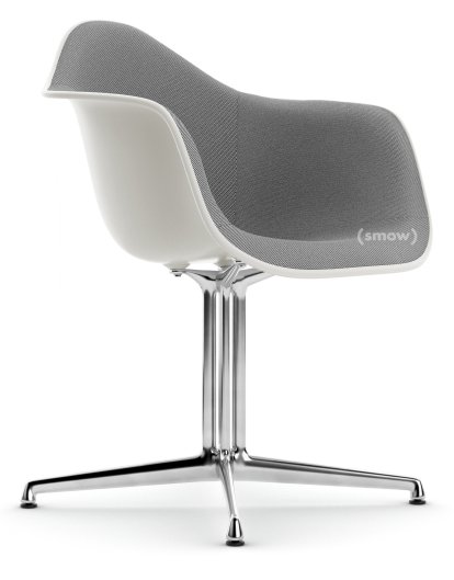 Eames Plastic Armchair DAL, Blanc RE, Rembourrage intégral, Nero / ivoire, Aluminium poli, Nouvelle hauteur d'assise (43,0 cm)