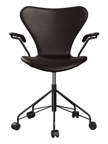 Série 7 Chaise de bureau pivotante 3117 / 3217 Rembourrage intégral, Avec accotoirs, Cuir Grace marron foncé, Noir