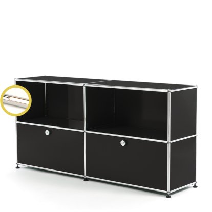 USM Haller E Sideboard L avec éclairage des compartiments, Noir graphite RAL 9011, Blanche chaude