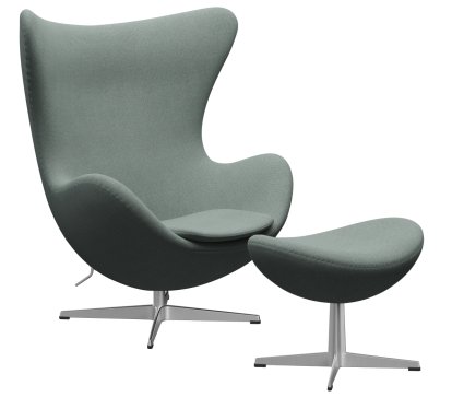 Fauteuil Egg (Oeuf), Re-wool, 868 - Aqua clair / naturel, Aluminium satiné et poli, Avec repose-pied