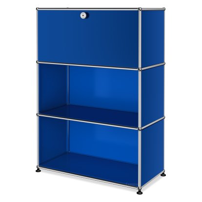 Meuble haut Highboard M USM Haller, personnalisable, Bleu gentiane RAL 5010, Avec  porte abattante, Ouvert, Ouvert