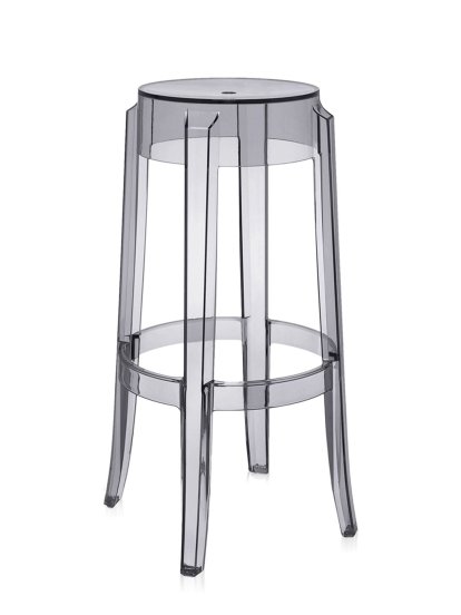 Tabouret Charles Ghost, Piétement 46 x assise 29 x hauteur 75, Transparent, Fumé