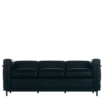 2 Fauteuil Grand Confort, petit modèle, trois places, Laqué noir mat, Cuir Scozia, Noir graphite