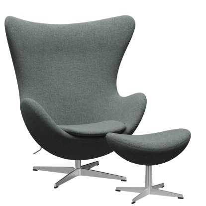 Fauteuil Egg (Oeuf), Hallingdal 65, 130 - Grey, Aluminium satiné et poli, Avec repose-pied