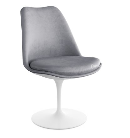 Chaise Tulip Saarinen, Rotatif, Coque et coussin d'assise rembourré, Blanc, Argent (Eva 139)
