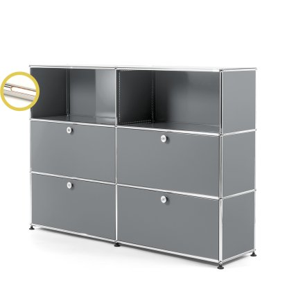 USM Haller E Highboard L avec éclairage du compartiment, Gris moyen RAL 7005, Blanche chaude