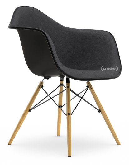 Eames Plastic Armchair DAW, Noir profond  , Rembourrage intégral, Gris foncé, Version standard - 43 cm, Frêne tons miel